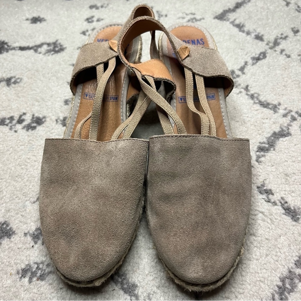 VERBENAS Maika Beachy Boho Tan Genuine Leather Slip On Espadrille Wedges - Picture 4 of 11